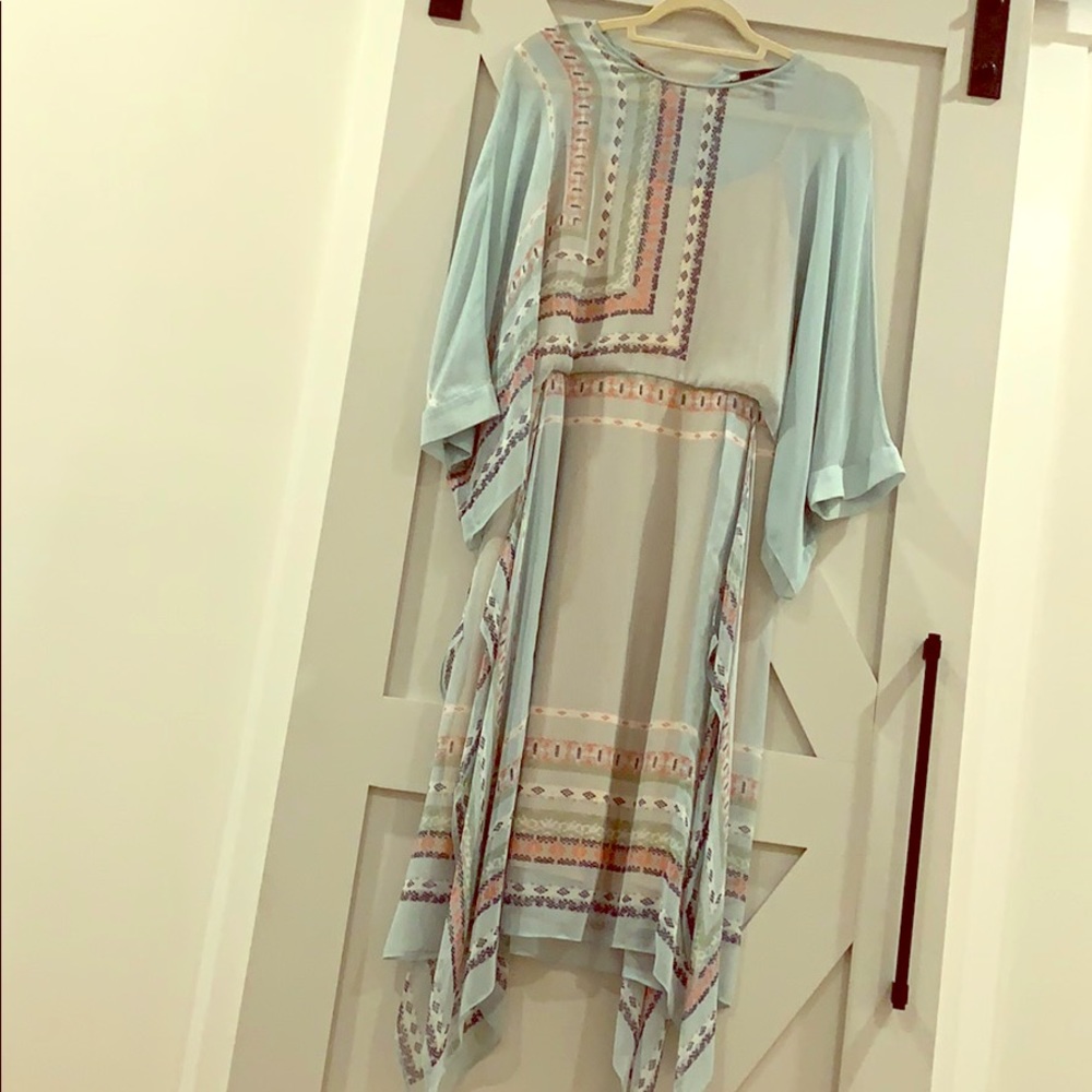 BCBGMaxAzria midi dress in baby blue and pink